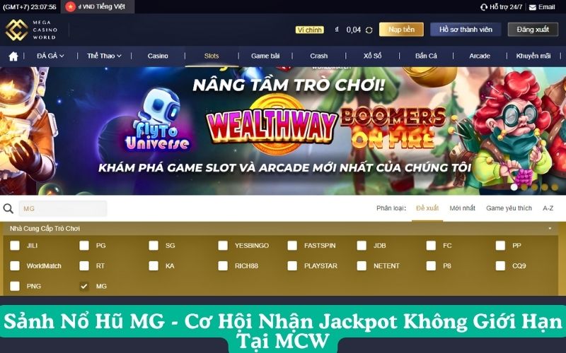 Sảnh Nổ Hũ MG - Cơ Hội Nhận Jackpot Không Giới Hạn Tại MCW