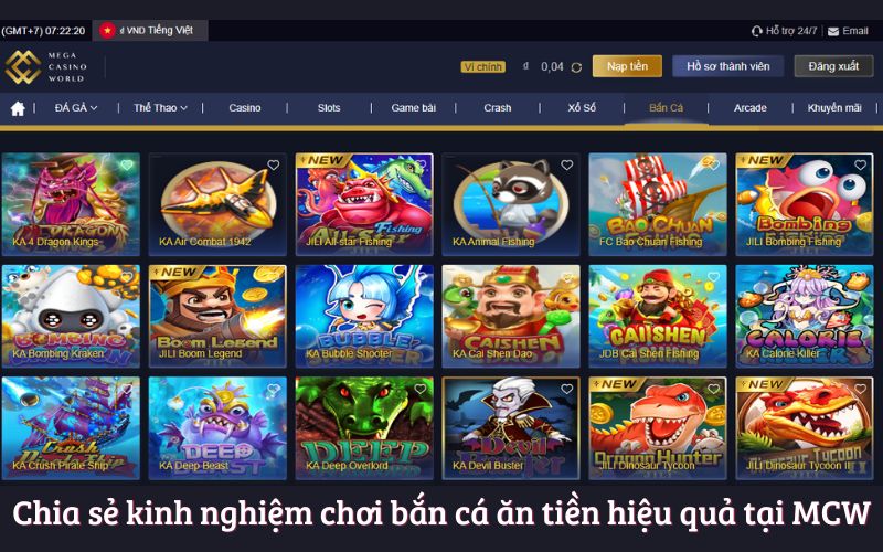 Chia sẻ kinh nghiệm chơi bắn cá ăn tiền hiệu quả tại MCW