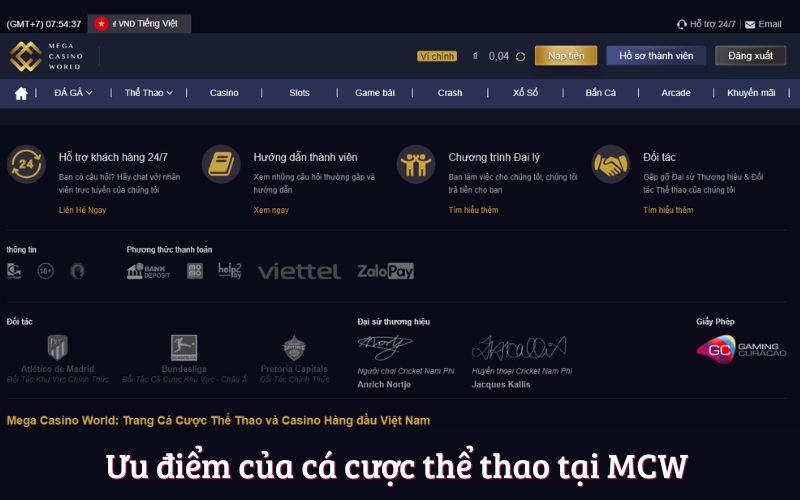 Ưu điểm của cá cược thể thao tại MCW