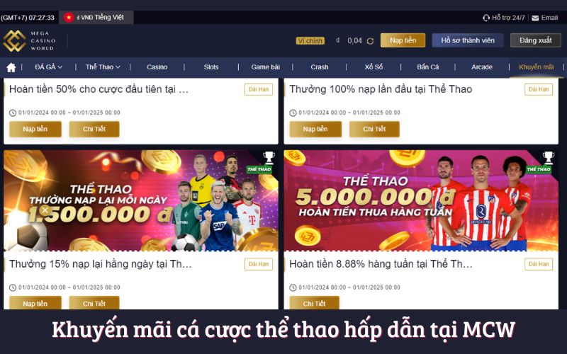 Khuyến mãi cá cược thể thao hấp dẫn tại MCW