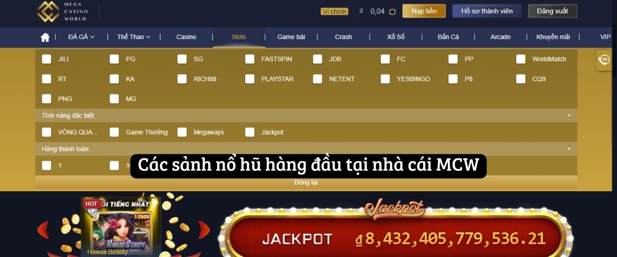 Các sảnh nổ hũ hàng đầu tại nhà cái MCW