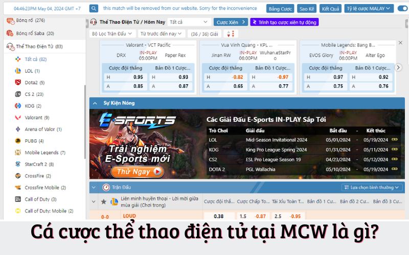 Cá Cược Thể Thao Điện Tử Đỉnh Cao Tại Nhà Cái MCW